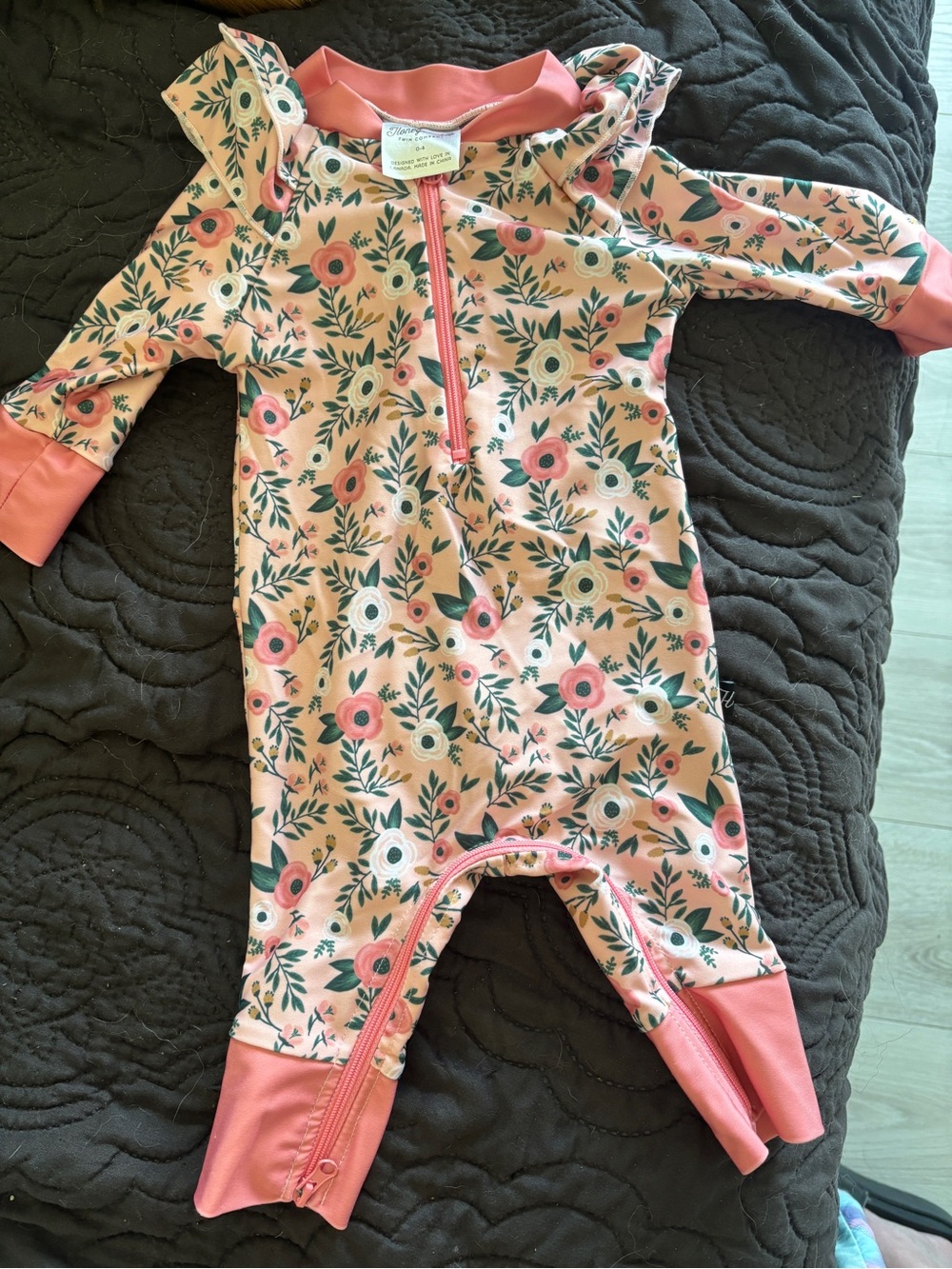 Honeysuckle Pink Floral Zippered Baby Rash Guard